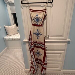 Johanna Ortiz Red and Cream Geometric Maxi Dress